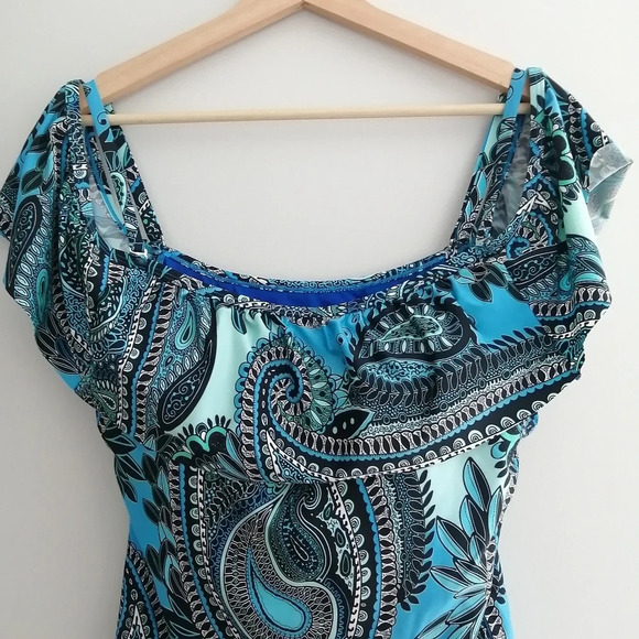 Jantzen Aqua Plus Size Reef Blue Paisley Ruffle One Piece Swim Bathing Suit 14 - Picture 5 of 16